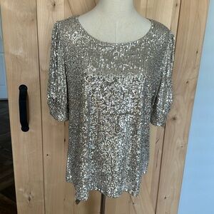 NWT Cable & Guage Silver Sequin Top Blouse L
